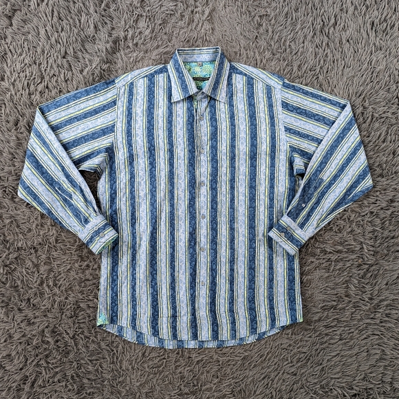 Vinsconti Uomo Other - Visconti Uomo Dress Shirt Men's Medium Blue Green Stripes Two Ply Cotton